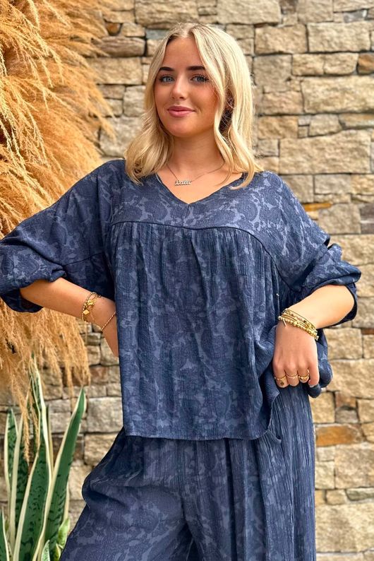 Kiti Paisley Damask Artist Smock Navy